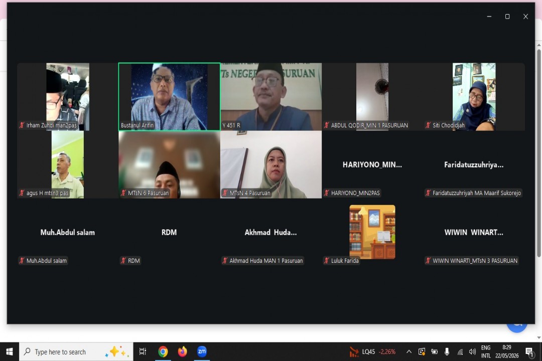 Melalui Zoom Meeting, MTsN 6 Pasuruan Ikuti Rakor Persiapan Koordinasi Tim Kelembagaan